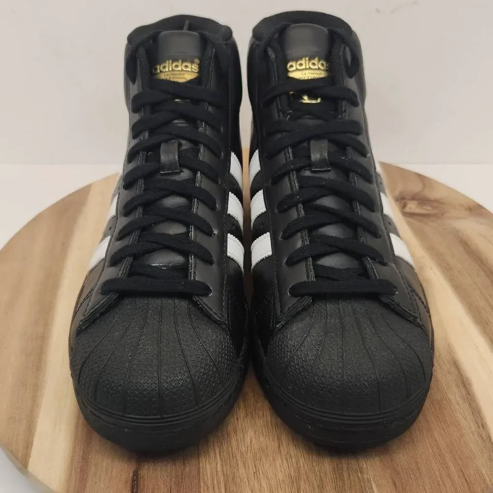 Adidas PRO MODEL GOLD Black Leather Sz 7.5 Men's Shoes B39368 Hi Top Sneakers